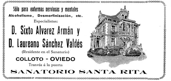 Antiguo anuncio de prensa del Sanatorio Santa Rita en Colloto, Oviedo